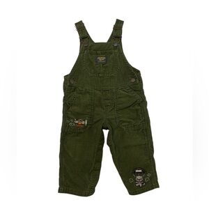 Oshkosh Bgosh Green Corduroy Overalls 12 Months, Embroidered Plane & Raccoon